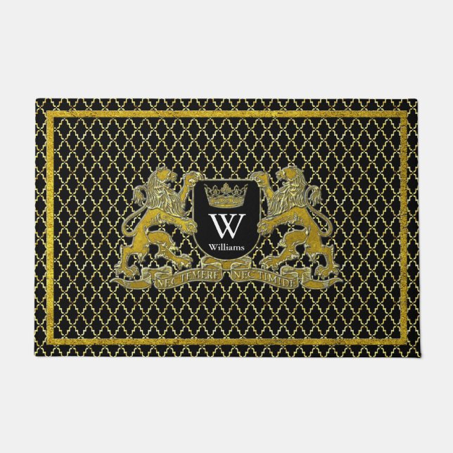 Your Coat of Arms Monogram  Your Text Doormat (Front)