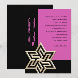 Your Colours Bat Mitzvah Large Gold Star of David Invitation