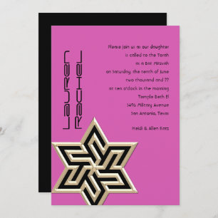 Your Colours Bat Mitzvah Large Gold Star of David Invitation