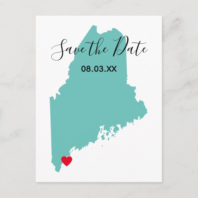 Your Colours Maine Map Shape Save the Date Announcement Postcard (Front)