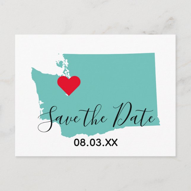 Your Colours Washington Map Shape Save the Date Announcement Postcard (Front)