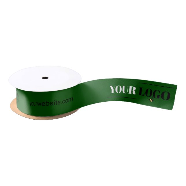Your Company Logo and Website Custom Green Satin Ribbon (Spool)