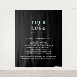 Your Company Logo Custom Branded Black Backdrop Tapestry