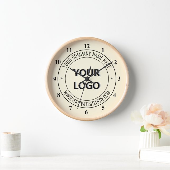 Your Company Logo Custom Text Business Clock (Home)