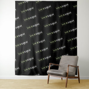 Your Company Logo Diagonal Repeat Black Backdrop Tapestry
