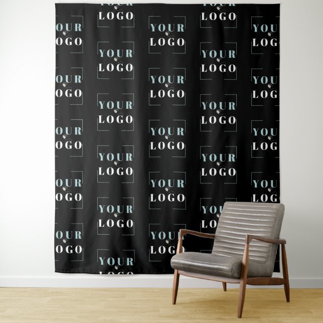 Your Company Logo Half Drop Repeat Black Backdrop Tapestry (In Situ)