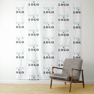 Your Company Logo Half Drop Repeat White Backdrop Tapestry