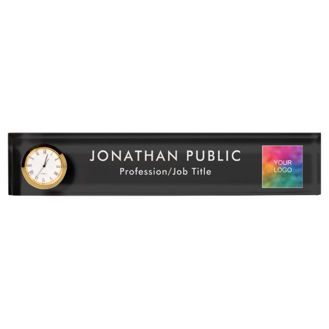 Your Company Logo Here Elegant Modern With Clock Nameplate (Front)