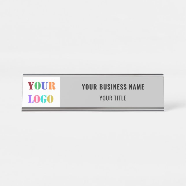 Your Company Logo Name Text Info Business Desk Name Plate (Front)