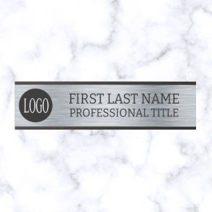 Your Company Logo Office Door Sign Faux Silver