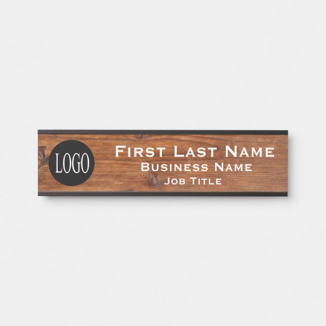 Your Company Logo Office Door Sign Rustic Wood (Front)