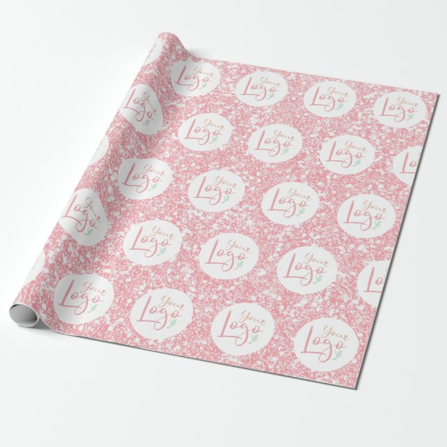 Your Company Logo Pink Glitter Promo Wrapping Paper (Unrolled)