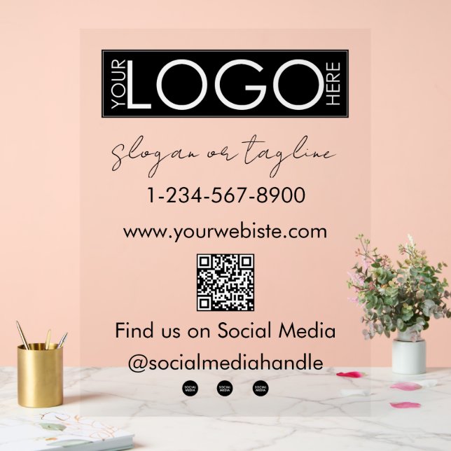 Your Company Logo Storefront QR Code Social Media Acrylic Sign (Wedding)