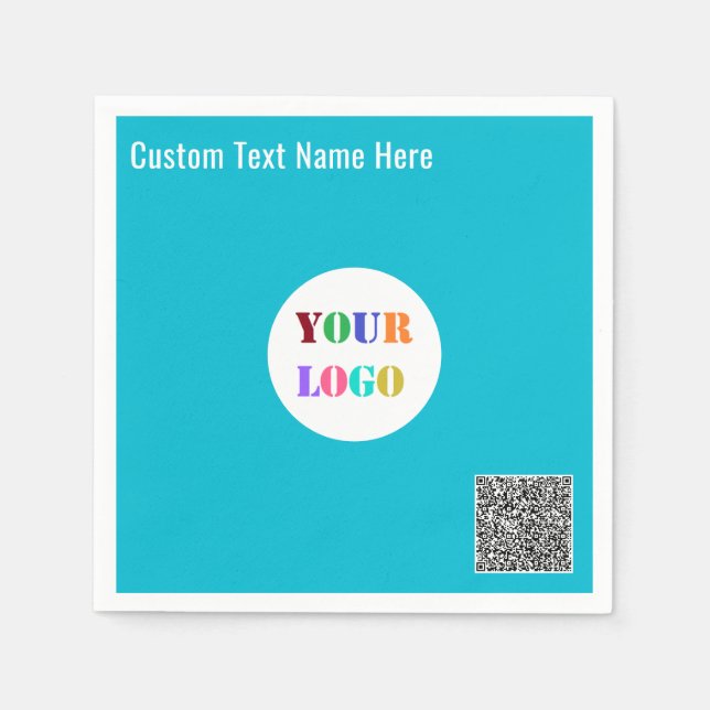 Your Company Logo Text and QR Code Napkins Example (Front)