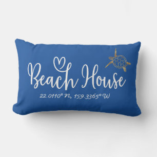 Your Coordinates Blue Sea Turtle Beach House Lumbar Cushion