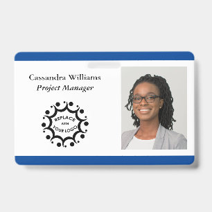 Your Corporate Logo & Headshot Deep Blue ID Badge