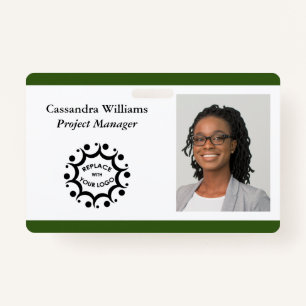 Your Corporate Logo & Headshot Forest Green ID Badge
