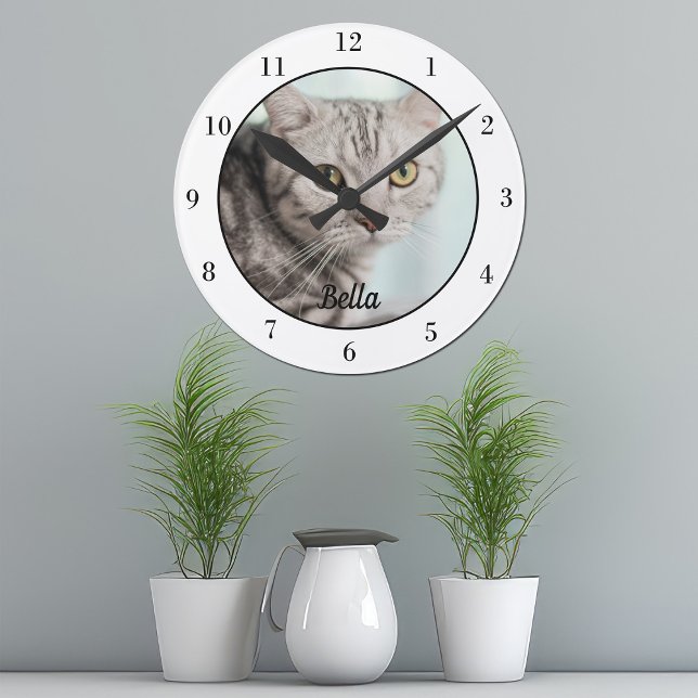 Your Custom Cat Photo Cute Pet Owner Wall Round Clock (Creator Uploaded)