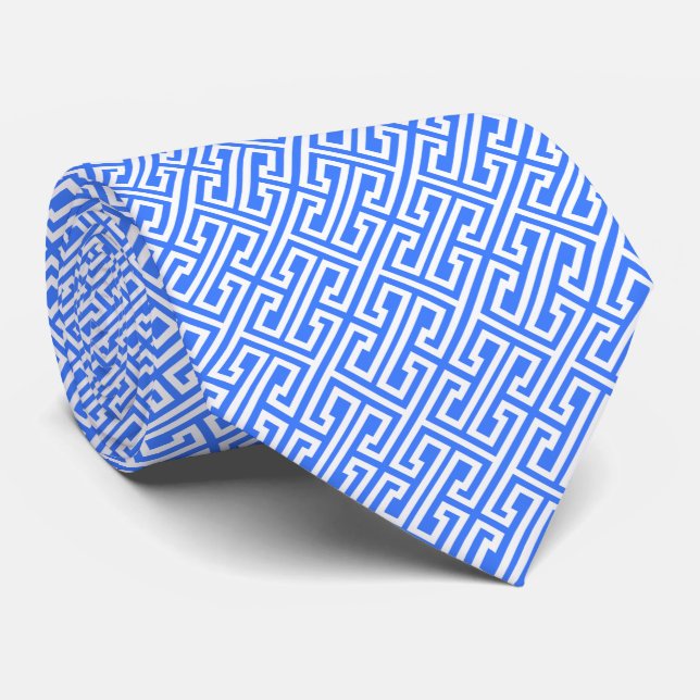 Your Custom Colour, Greek Key White Pattern Design Tie (Rolled)