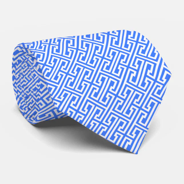Your Custom Colour, Greek Key White Pattern Design Tie | Zazzle