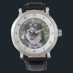 Your Custom Dog Photo Cute Pet Owner Monogram Watch<br><div class="desc">Personalise with your own dog's photograph on this custom pet owner watch and customise with their name at the bottom. A beautiful personalised wristwatch gift for a dog or cat owner to immortalise their love. Bordered in white with black numbers.</div>