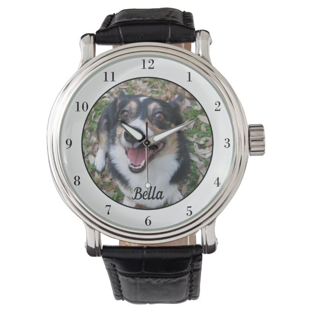 Your Custom Dog Photo Cute Pet Owner Monogram Watch (Front)