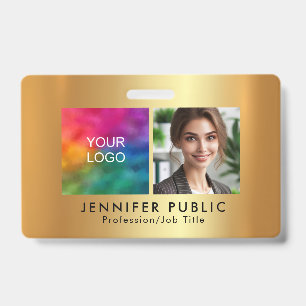 Your Custom Employee Photo Logo Gold Template ID Badge
