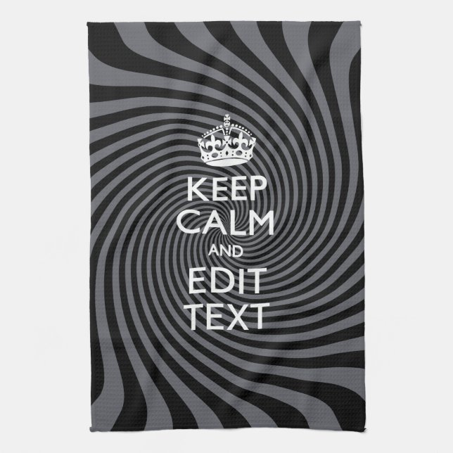 Your Custom Keep Calm Saying on Black Swirl Tea Towel (Vertical)