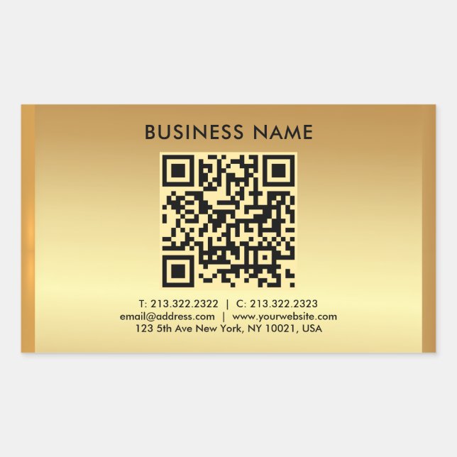 Your Custom Logo Text Gold QR Code Template Rectangular Sticker (Front)