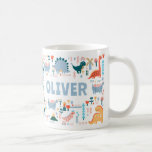Your Custom Name Kids Cute Colourful Dinosaurs Coffee Mug<br><div class="desc">Show your little ones love and support with our Cute Dinosaurus Mug! This cute kids mug features a fun pattern of colourful dinosaurs,  perfect for any kids' room decor,  personalise it with custom name. You can change fonts and fonts' colour to any other.</div>