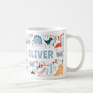 Your Custom Name Kids Cute Colourful Dinosaurs Coffee Mug