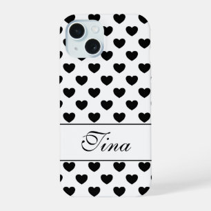 Your Custom Name, Lovely Hearts Polka Dots Pattern iPhone 15 Case