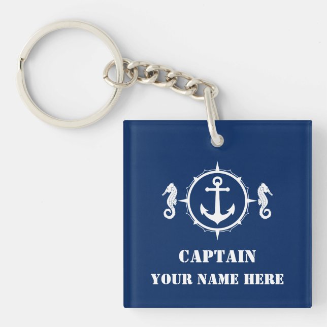 Your Custom Name Or Boat Name With Seahorse Anchor Key Ring (Front)