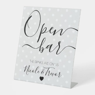 Your Custom Names - Calligraphy Grey Dots Open Bar Pedestal Sign