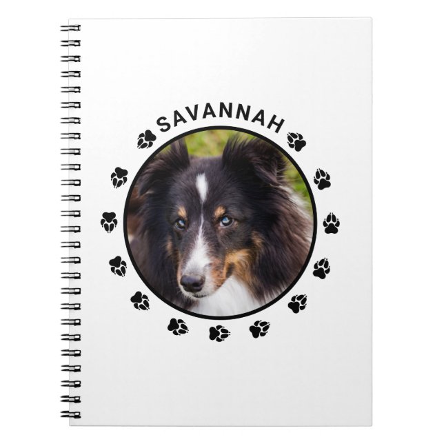 Your Custom Pet Photo With Paws & Text Notebook (Front)