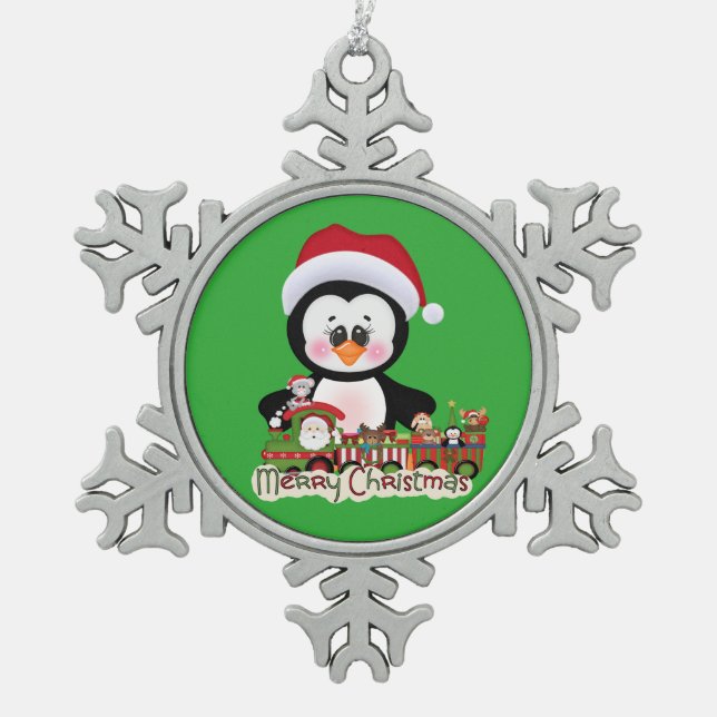 Your Custom Pewter Snowflake Ornament Penguin (Front)