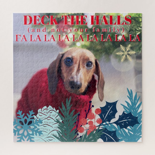 Your Custom Photo Christmas Deck The Halls Funny Jigsaw Puzzle (Vertical)