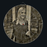 Your custom photo dartboard<br><div class="desc">A blonde lady wearing black.</div>