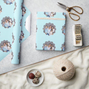 Your Custom Photo in Flower Light Blue Wrapping Paper