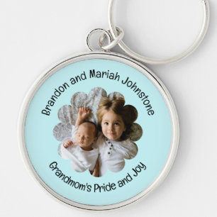Your Custom Photo in Flower Two Lines Text Key Ring