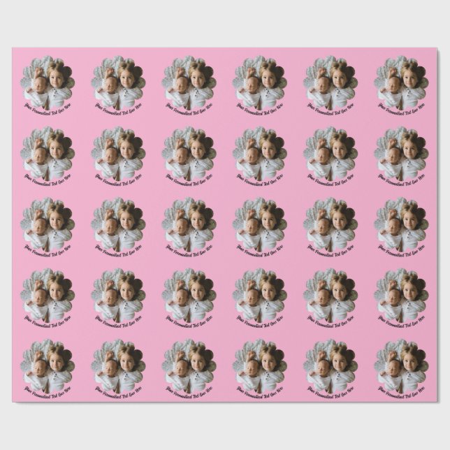 Your Custom Photo in Flower with Text Wrapping Paper (Flat)