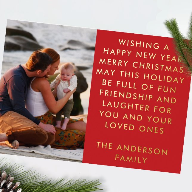 Your Custom Real Gold Christmas Message Photo Foil Holiday Card (Creator Uploaded)