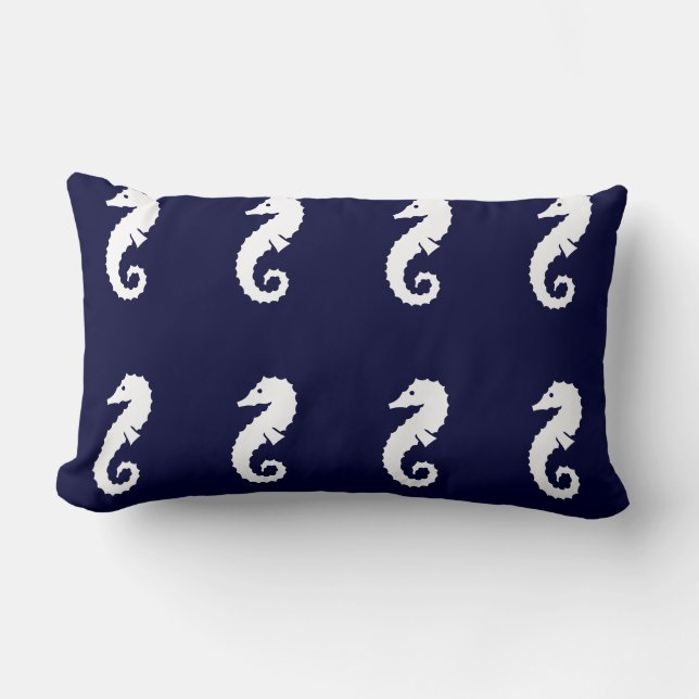 Your Custom SEAHORSE WHITE on NAVY BLUE PILLOW (Front)
