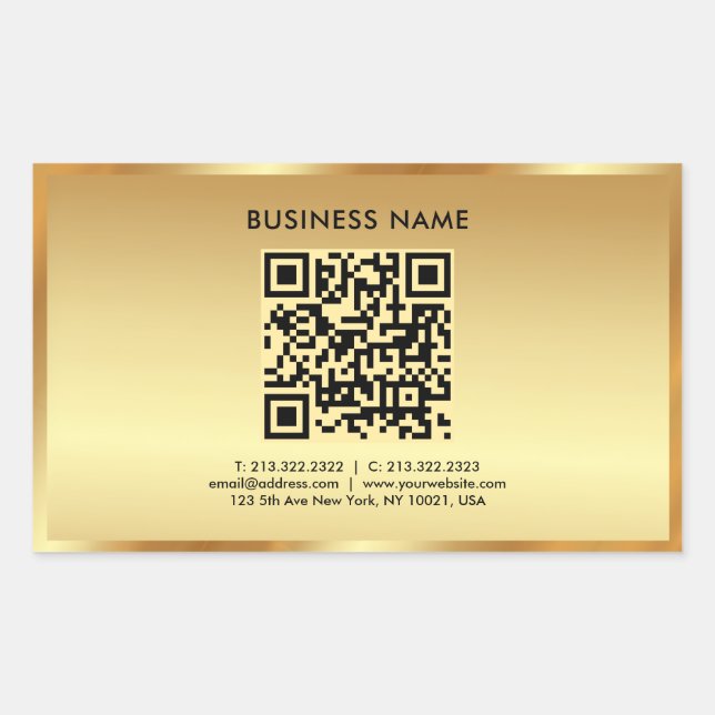 Your Custom Template Text Logo QR Code Gold Glam Rectangular Sticker (Front)