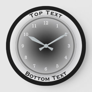 Your Custom Text Black White and Silver Grey Large Clock