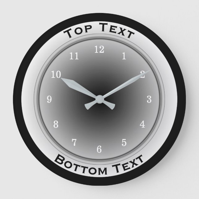 Your Custom Text Black White and Silver Grey Large Clock (Front)