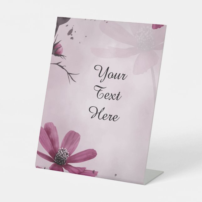 Your Custom Text - Deep Pink Flowers Personalised Pedestal Sign (Front)
