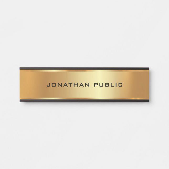 Your Custom Text Elegant Modern Black & Gold Door Sign (Front)