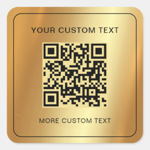 Your Custom Text Faux Gold Scannable QR Code Square Sticker