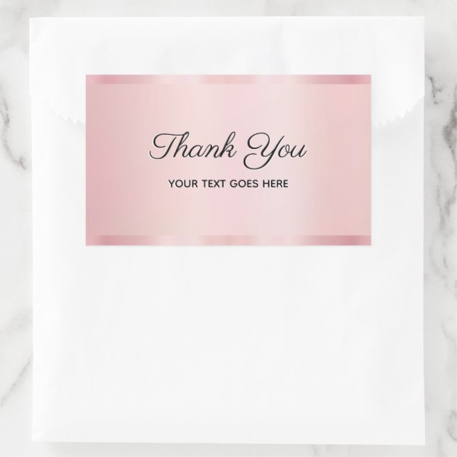 Your Custom Text Glam Rose Gold Script Thank You Rectangular Sticker (Bag)